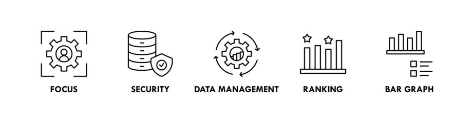 Data Analysis banner web icon illustration concept with icon of focus, security, data management, ranking, and bar graph