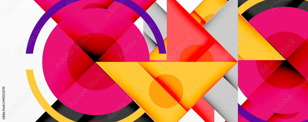 Poster Abstract composition. Overlapping shapes, vibrant colors, modern design. Geometric forms create dynamic visual experience.