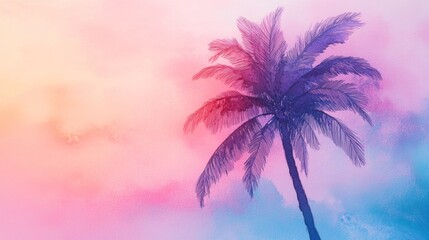 Fototapeta premium Pastel palm tree silhouette against a vibrant sunset
