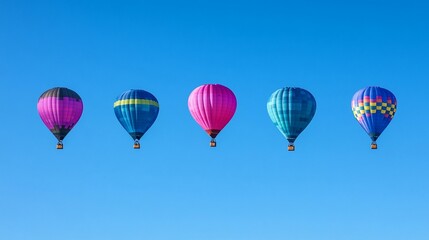 Obraz premium Colorful balloons floating in blue sky minimalist abstract background image
