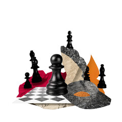 Abstract Chess Composition, collage art isolated