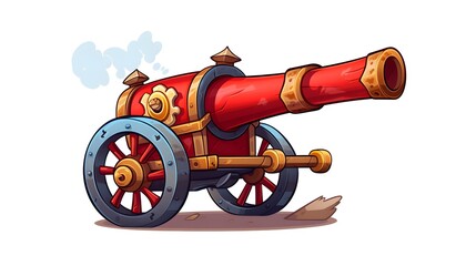 Vintage cannon shooting in war scene - historical warfare weapon with cute and funny design
