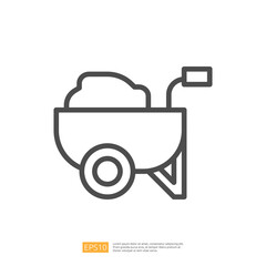 Outline Icon of a Wheelbarrow Filled with Construction Materials for Home Renovation and Gardening Projects