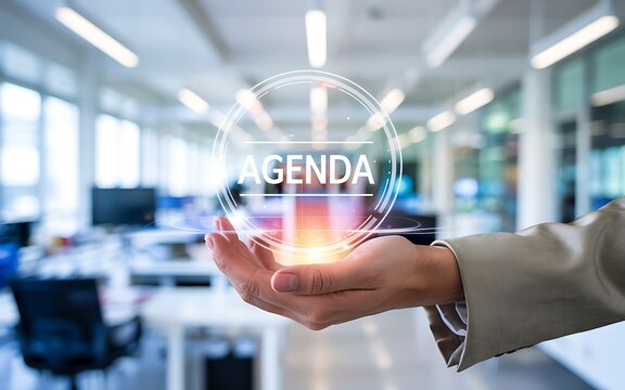 Business Agenda Concept In Hand Digital Technology Office Setting