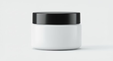 Present cosmetic product branding concepts using mockup round white plastic cream jar featuring contrasting black lid isolated white easy customization shown blank realistic D