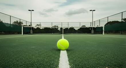 Focused Tennis Ball on Court Ready for Intense Match Competition