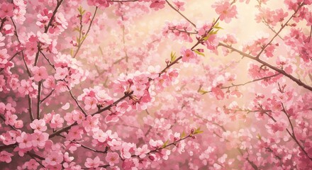 Obraz premium Celebrate arrival spring beautiful Sakura featuring blossoming cherry flowers soft pink backdrop depicting sunny Easter day scene blooming orchard abstract blurred