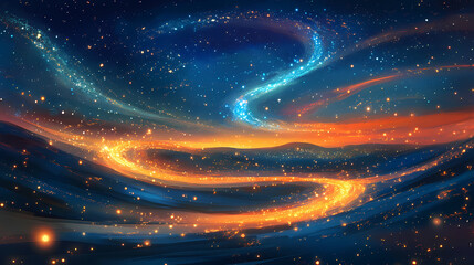 Radiant paths of motion: an artistic display of swift luminosity on a night background. Radiant Press. Illustration