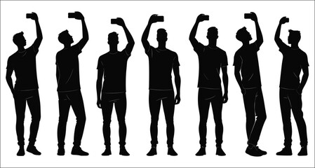 Silhouetted Men With Smartphones Taking Pictures Against A White Isolated Background
