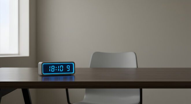 Digital Clock Displaying The Time On A Desk In An Office Setting