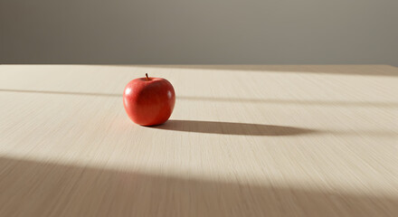 Simple Composition Of A Shiny Red Apple On A Light Wooden Surface
