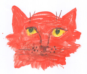 Cat head, pet. Art, painting. Encaustic, art decoration, sketch. Illustration hand drawn modern, hot wax new