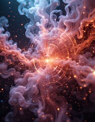 Obraz premium Abstract Cosmic Nebula with Glowing Celestial Rings and Swirling Energy