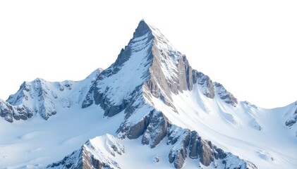 Snow covered mountain peak against a stark white sky, ridge, landscape