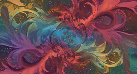 Colorful Abstract Vortex Painting With Fluid Forms And Dynamic Energy