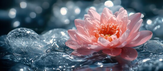 Pink Water Lily on Water.