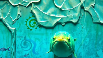 Underwater Enigmas: A Fish in an Aqua Realm of Ancient Symbols and Textures