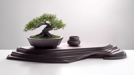 Bonsai on a tiered platform