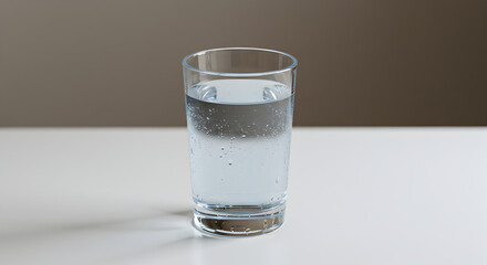 Glass Of Clear Water With Subtle Bubbles Resting on A White Table
