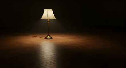 Vintage Lamp Illuminating An Empty Room With Wooden Floor