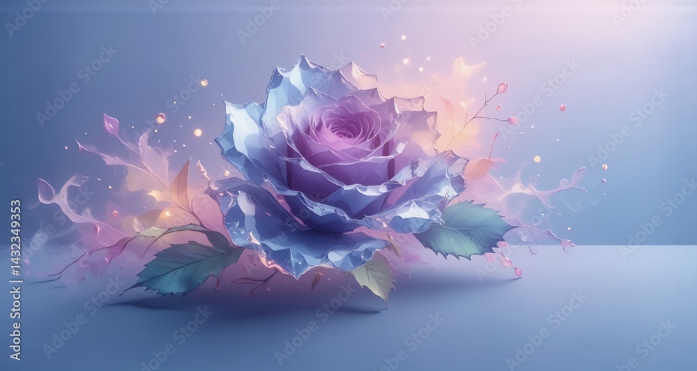 Poster a radiant floral display is presented. hints of pastel colors burst around the blossom, suggesting a