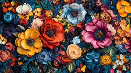 Vibrant Floral Impasto: A Rich Tapestry of Blooms