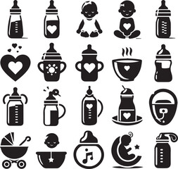 Baby bottle set logo silhouette vector