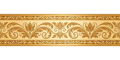 Ornate Golden Decorative Border with Floral and Leaf Pattern Isolated on Transparent Background
