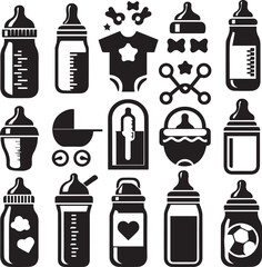 Baby bottle set logo silhouette vector