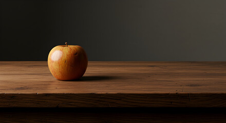 Golden Delicious Apple Still Life On Rustic Wooden Surface Minimal Style