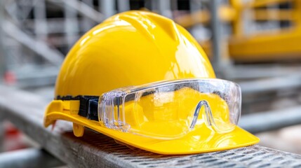 Yellow Hard Hat and Safety Goggles for Construction Workers Protection