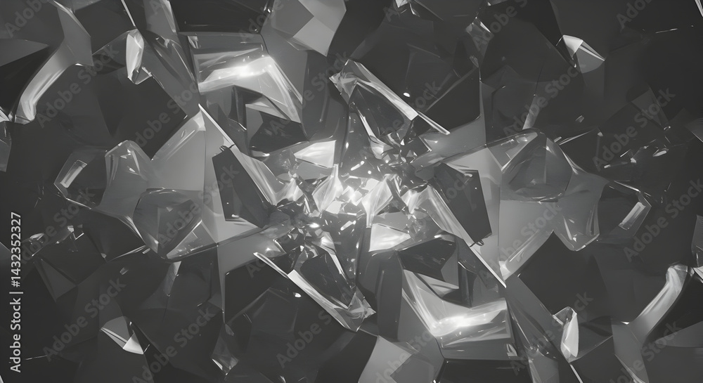 Poster abstract monochrome faceted pattern displaying light and dark variations