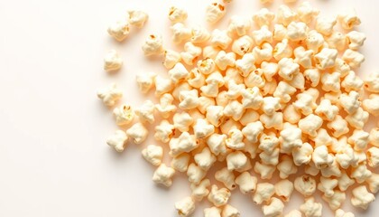 Popcorn scattered on white background