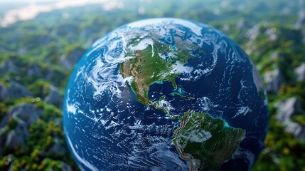 Fototapeta premium Planet earth rotating to show north america during both day and night against HD 8K wallpaper Photographic Image