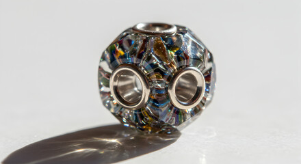 Isolated Art Glass Bead With Multiple Color Inclusions And A Silver Core