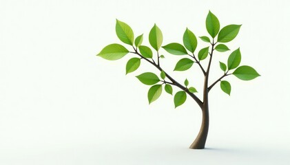 Vibrant green sapling, slender trunk, delicate leaves, isolated on stark white, ecology, simple, wood