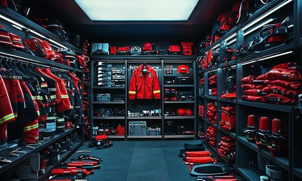 High-tech secure server room with red-lit cabinets and data storage systems.