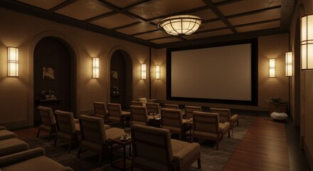 Fototapeta premium Home Theater Room with Screen and Chairs