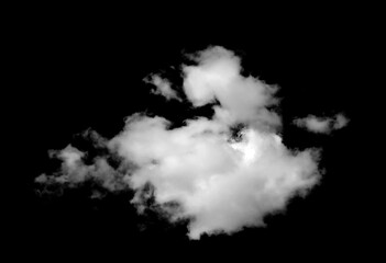white fluffy clouds isolated on a black background. Abstract cloud, dark grey storm condensation. Concept effect design smoke fog, smog cloudy cutout. Mist overlay on Sky Summer.