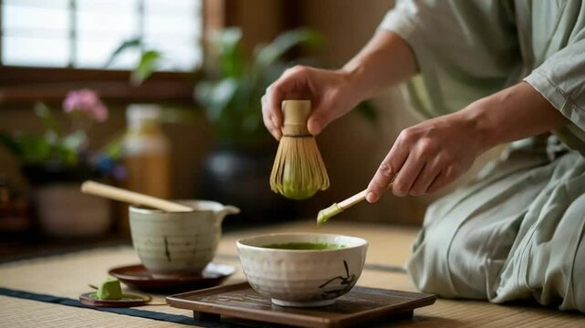 Japanese Tea Ceremony &mdash; Matcha Preparation in Tatami Room