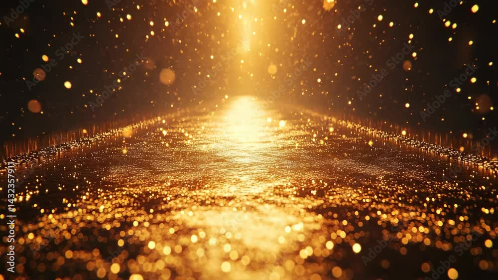 Canvas Prints abstract glowing golden particles moving towards a central light source on a dark background, creati