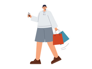 Man go to shopping. Busy People illustration. Flat vector illustration concept