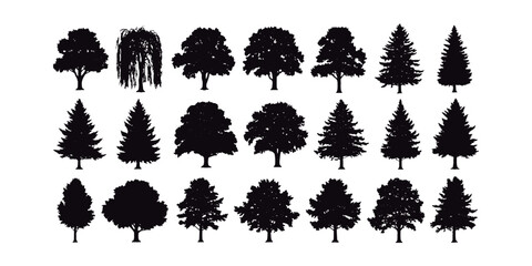 Set of Black Tree Silhouettes. Tree Silhouette Bundle for Design.

