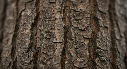Obraz premium Detailed View of Ancient Tree Bark Showing Deep Furrows and Cracks