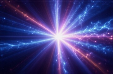 Naklejka premium A vibrant cosmic explosion, radiating pink and blue energy, bursts from a central point. Intense light streams outward, creating a dazzling display of celestial power.