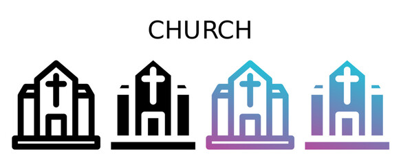 Church icon sheet with line, glyph, gradient multistyle collection of elements for design