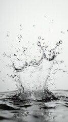 A vibrant splash of crystal-clear water erupts dramatically on the surface, sending droplets flying in all directions, catching the light and creating a mesmerizing, dynamic scene.