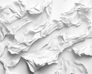 Obraz premium A close-up view of a white crumpled paper texture, showcasing intricate folds and creases that create a dynamic, tactile surface. The soft, muted tones add depth and visual interest.