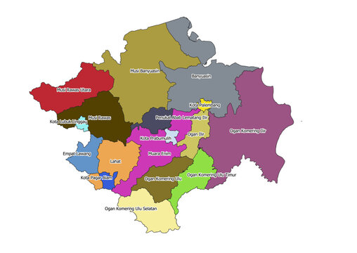 South Sumatera Boundary Map administrative division Peta Batas Wilayah Administrasi Sumatera selatan Indonesia