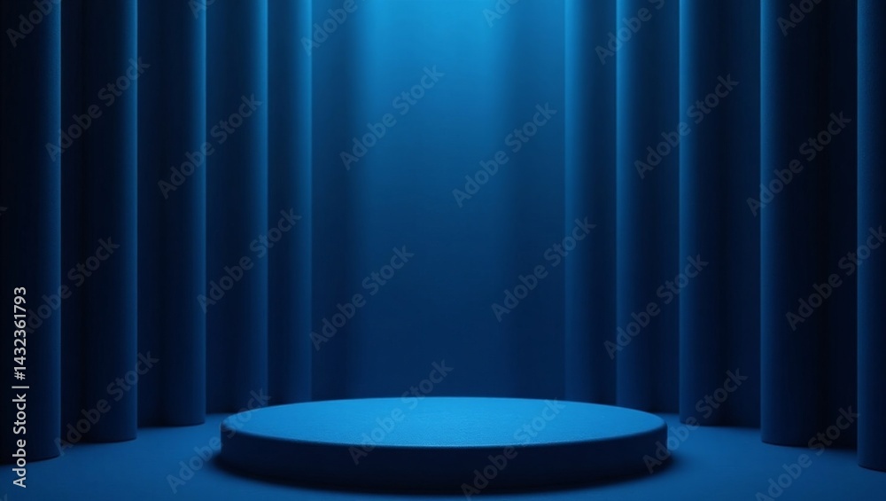 Sticker elegant blue stage presentation with vertical lines and podium for display